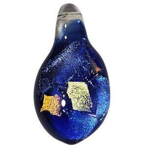 Art Deco Blue Dichroic Glass Teardrop Pendant Clear Loop DIY Fashion Jewelry